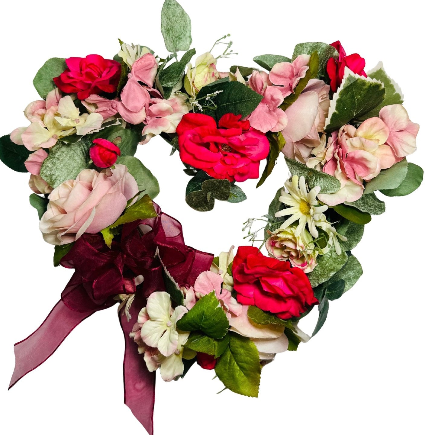 Handmade Pink Floral Heart Wreath