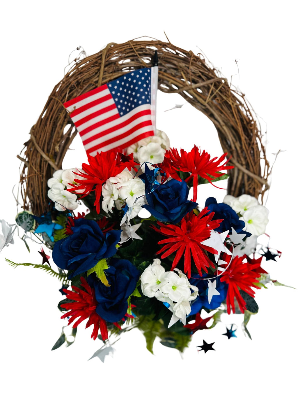 Handmade Americana Floral Fireworks Wreath