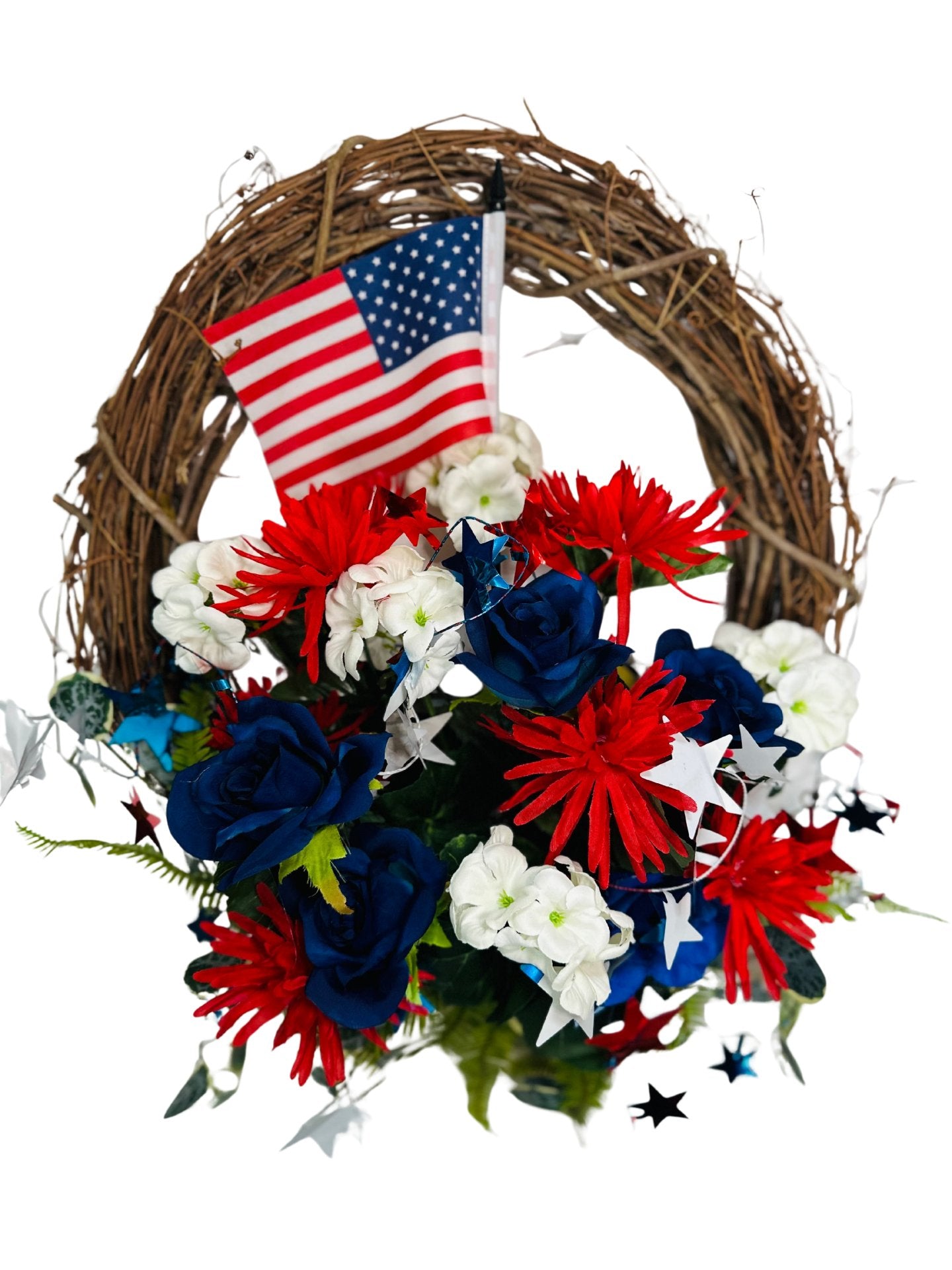 Handmade Americana Floral Fireworks Wreath