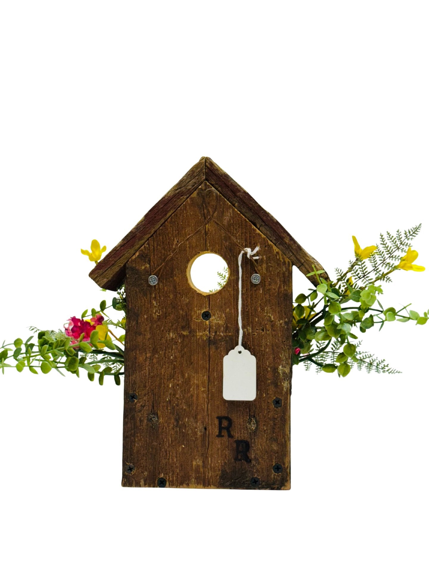 Handmade Birdhouse with Floral Arrangement