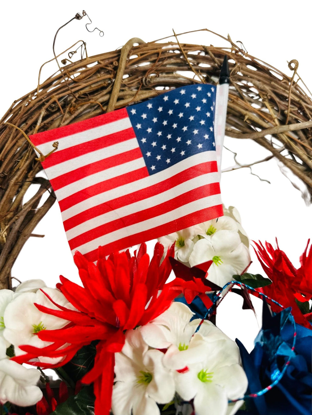 Handmade Americana Floral Fireworks Wreath